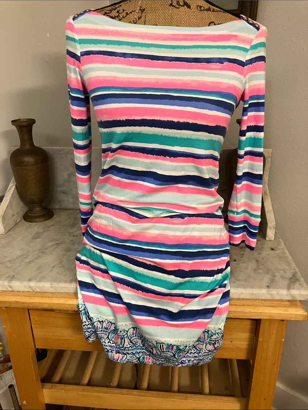 Lilly Pulitzer Striped Mini Dress in Pink, Blue & Teal Sexy Fabulous Buttons!XS